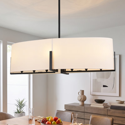 Lustre cylindrique moderne 8 lumières 36,93 po noir, avec îlot de table avec abat-jour en tissu pour salle à manger, îlot de cuisine, salon