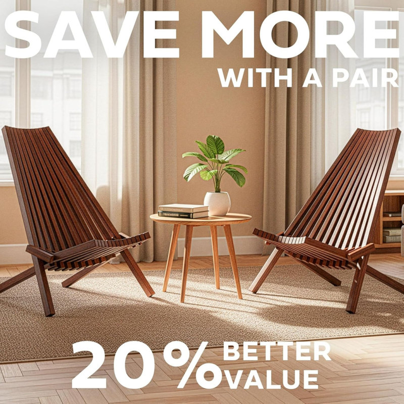  2 Pack Folding Tamarack Wood Chair Low Profile Patio Furniture, Chestnut