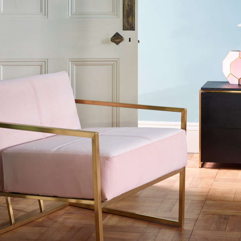 Euclid Velvet Accent Chair, Brass Brushed, Blush Pink