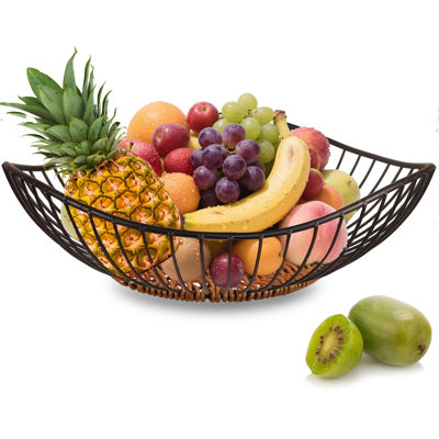 Black Metal Wire Fruit Bowl (13.1 x 3.93 Inches) - Countertop Storage Basket for Fruits, Veggies & Snacks