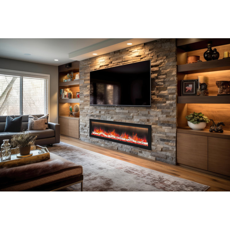 Black Electric Fireplace with 5000 BTU, 20.25" H x 76.5" W x 8.75" D