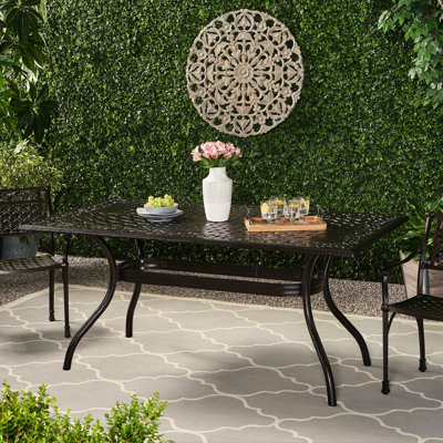 Table de terrasse rectangulaire en fonte d'aluminium - Option florale fascinante et parasol pour patio agrémenté d'un support charmant