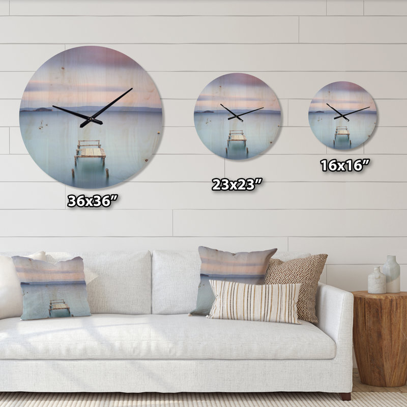 Lumineux horloge murale en bois mauve vif, Très grand