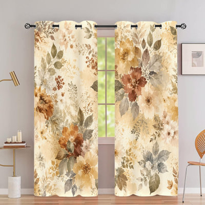 2 pièces de rideaux occultants à motif floral rétro avec œillets, rideaux à imprimé botanique rétro classique, blocage thermique isolé, réduction du bruit et protection de la vie privée, habillage de fenêtre obscurcissant pour la chambre à coucher, le salon, la cuisine intérieure