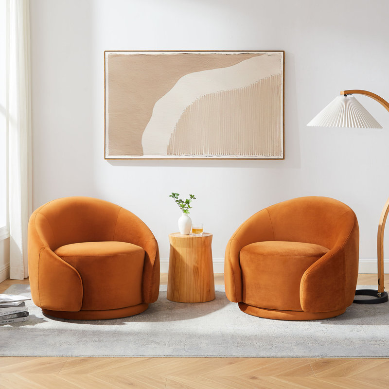 Blaklee Upholstered Swivel Barrel Chair, Curry Velvet