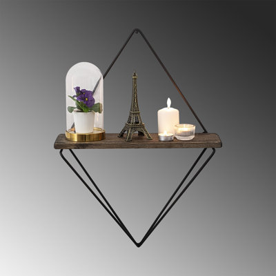 Modern Wall Shelf, Black & Dark Walnut, 10 mm Thick Spruce Wood & 1.5 mm Metal Frame | 10.6 x 11.8 x 5.9 Inches | Stylish and Functional Storage Solution for Home & Office, Unique Industrial Design