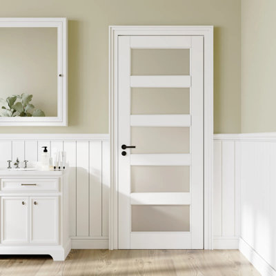 Interior Frosted Glass Pantry Door Slab Solid Manufacture Wood White Standard Door For French Doors 80''H/96H''