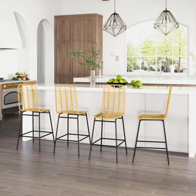 4 tabourets de bar à hauteur de comptoir de 26 po, sièges d'îlot de cuisine, siège et dossier jaunes pour la respirabilité, structure en acier stable et tabourets de repose-pieds 4, chaises, zone d'assurance Airy, repose-pieds robuste
