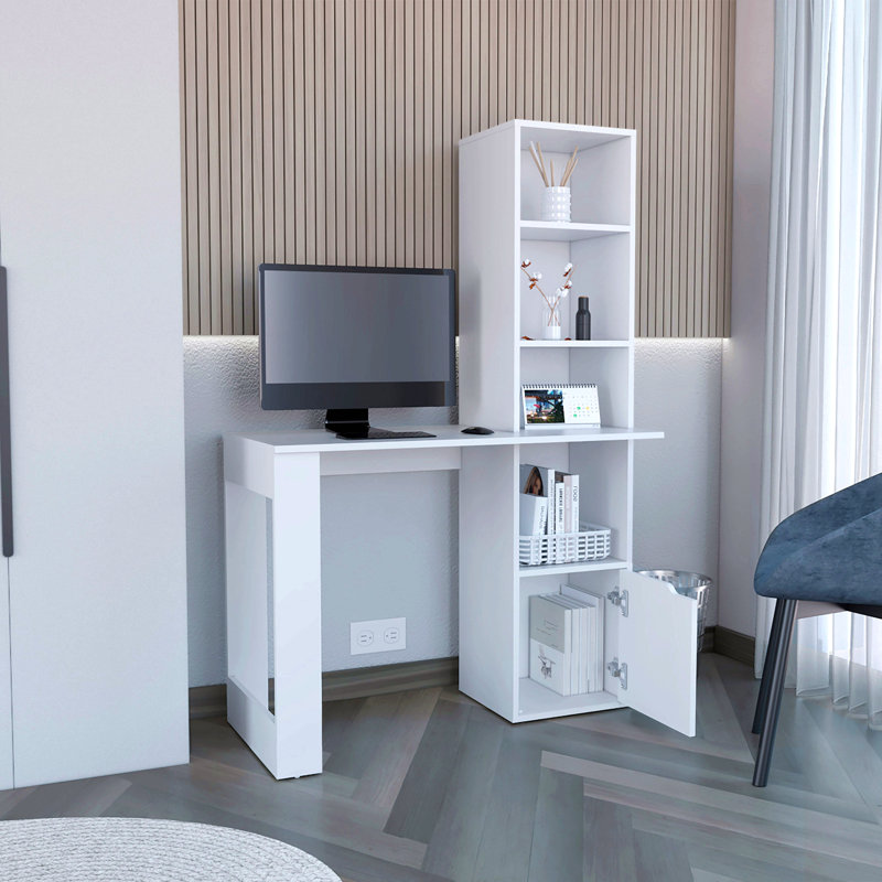 Bureau d'écriture avec bibliothèque et armoire, Blanc