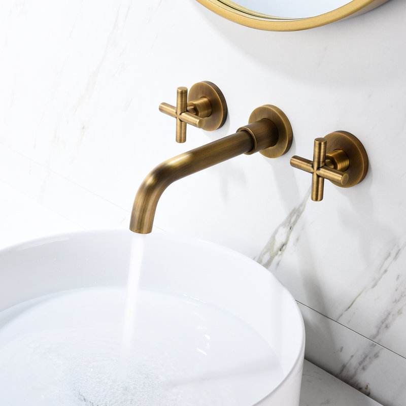 Robinet de salle de bain mural en laiton - Finition bronze avec débit d'eau facile et gestion de la température du revêtement de l'évier pour un look épuré