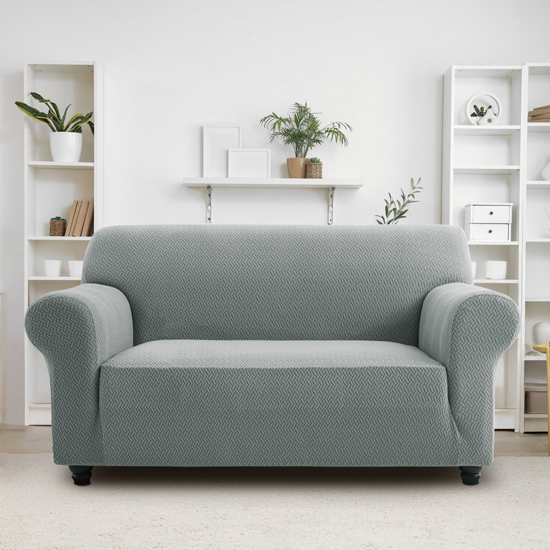 Durable Spandex Stretch Sofa Cover - Jacquard Pattern Sofa Slipcover & Furniture Protector, Grey
