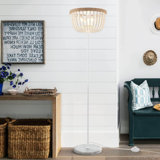 Bohemian Floor Lamp With Wood Beaded Shade - Handcrafted 3-Light Floor Lamp For Living Room, Bedroom, Or Nursery - Warm Glow Illumination