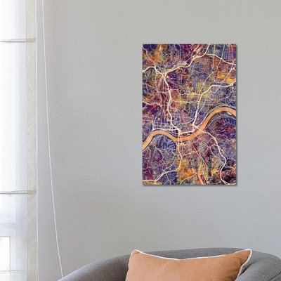 Cincinnati Ohio City Map II by Michael Tompsett - Wrapped Canvas Gallery-Wrapped Canvas Giclée