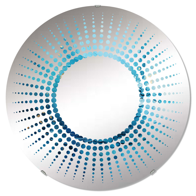 Miroir décoratif bleu et blanc - MIR111463-Rond, 31,4 po x 31,4 po