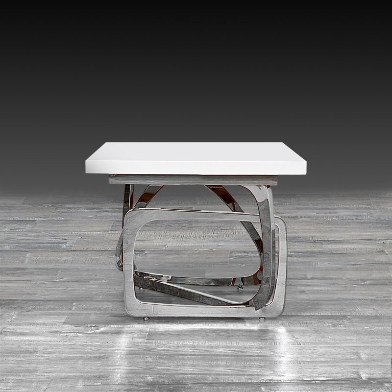 Table de bout en verre, Argent, Blanc