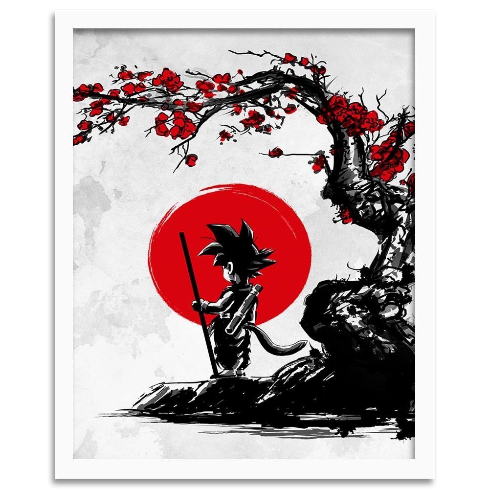 Gerahmtes Poster Goku und der rote Mond