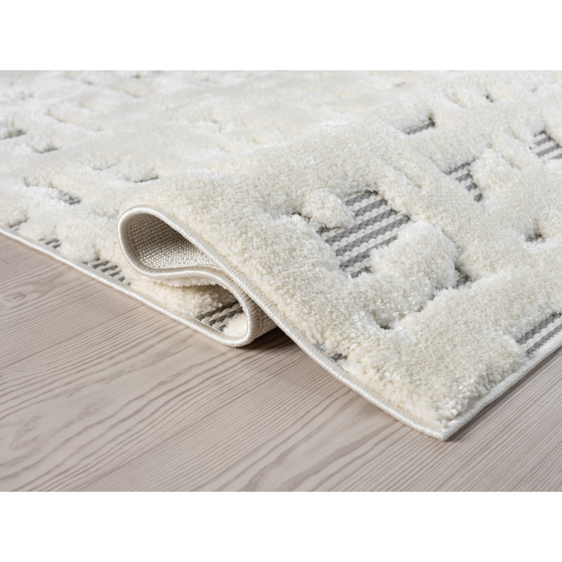 Tapis crème et gris à motif abstrait moderne Oheneba Collection, Rectangulaire 2 pi x 3 pi