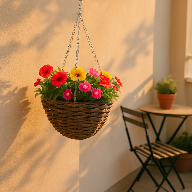 Green Blade Rattan Hanging Basket - Audrina Garden Outdoor Planter, 35.50cm H x 35.50cm W x 35.50cm D