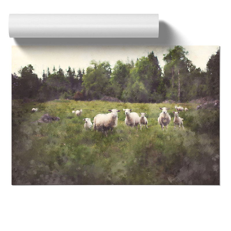 Curious Sheep Painting - Frameless Print, 30cm H x 42cm W x 0.1cm D