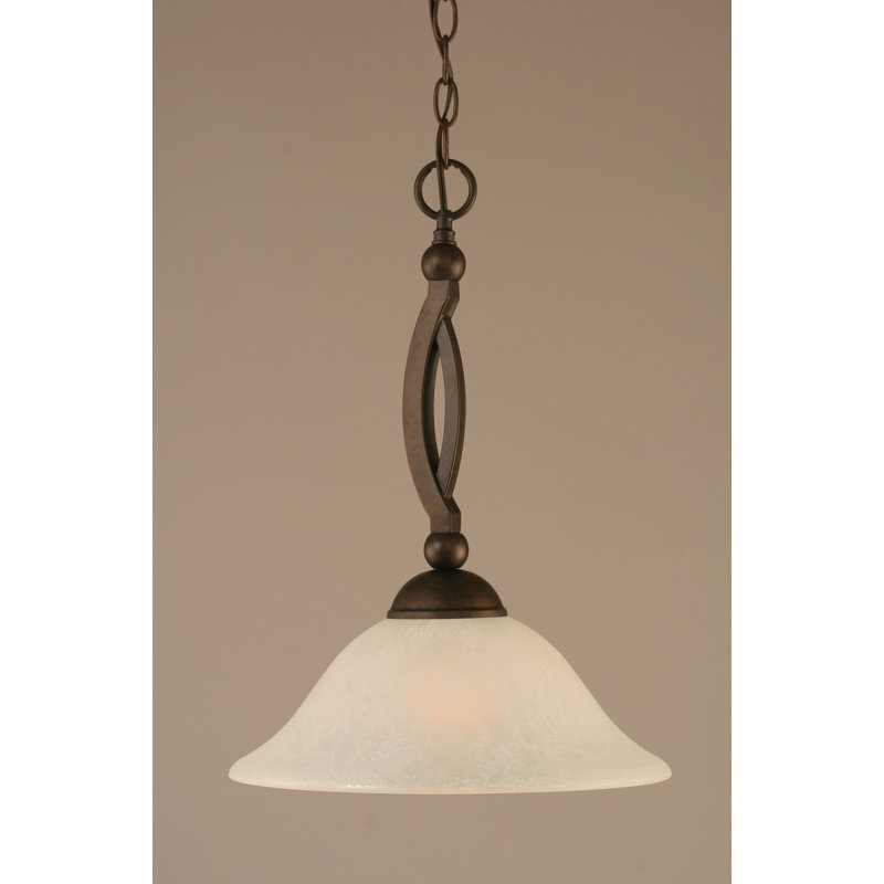Bow Chain Hung Pendant Glass, Brushed Nickel, 18.75", White Marble