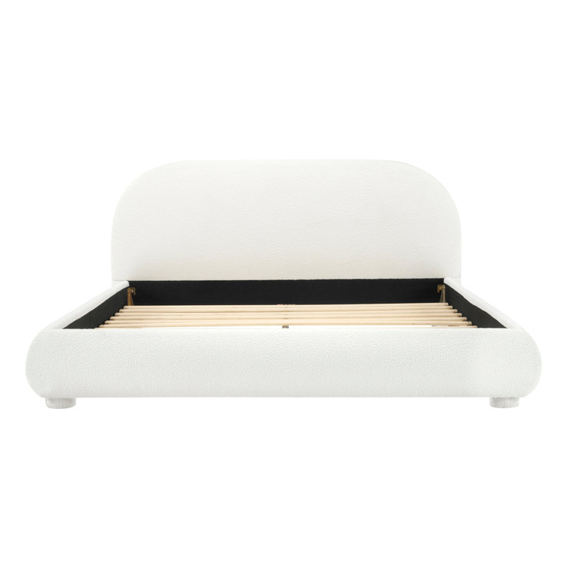 Lit tapissier en tissu de style crème, lit double simple pour chambre moderne, Grand lit