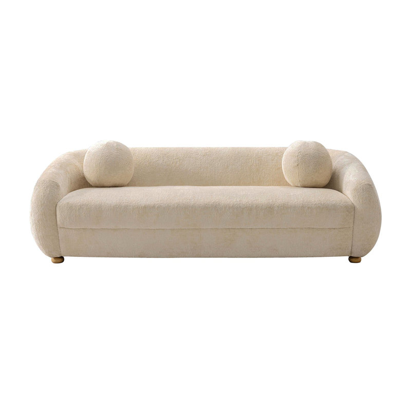 Tribeca 86" Mid-Century Modern Chenille Upholstered Birch Wood Sofa in Cream, Tedric Cream Chenille