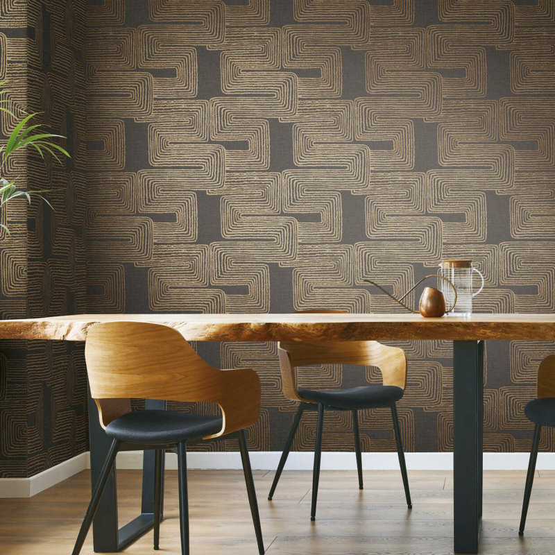Peel & Stick Geometric Roll, Black/Gold