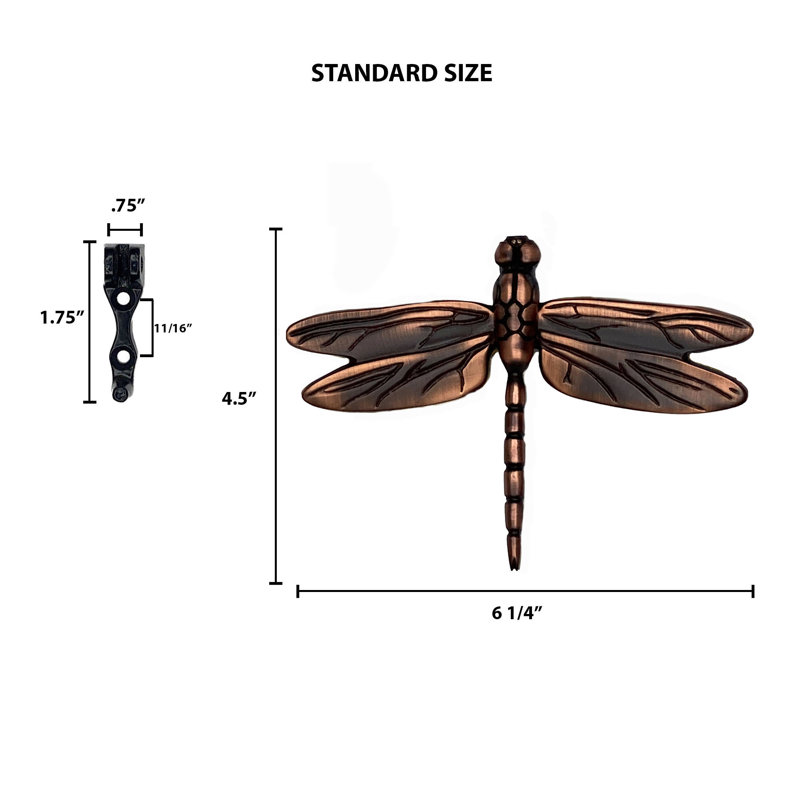 Heurtoir de porte libellule en vol, Bronze huilé, H 4,5 po x l 6,25 po x P 1,25 po
