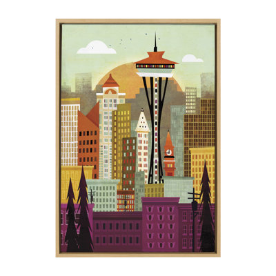 Seattle Skyline by Amber Leaders Framed Canvas Wall Art Print