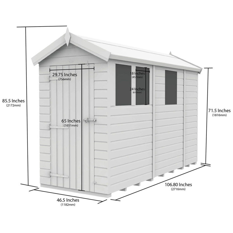 4ft x 9ft Apex Shed - Single Door with Windows