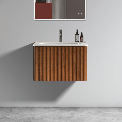 Meuble-lavabo rayé avec lavabo en céramique blanc, meuble-lavabo mural flottant pour salle de bain moderne, pré-assemblé
