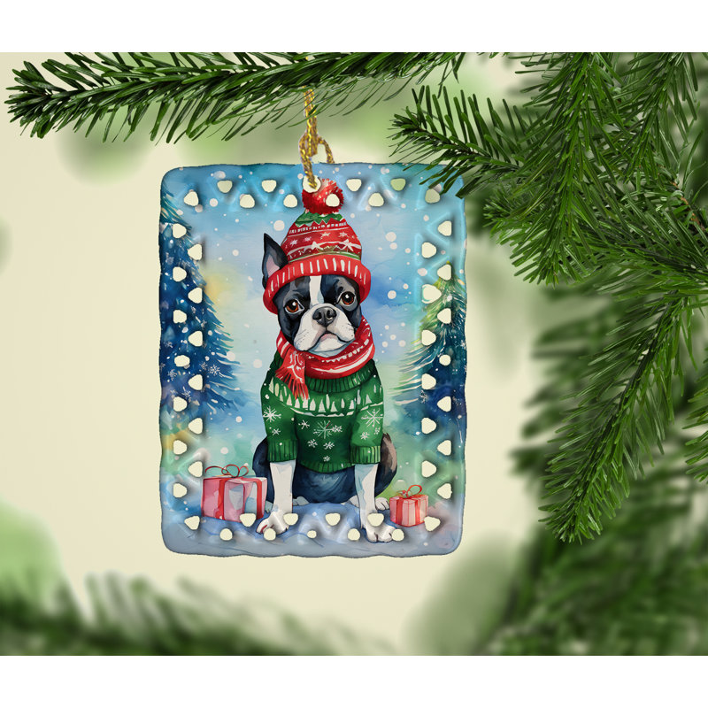 Ornement en porcelaine de Noël Boston Terrier, Boston terrier 3382