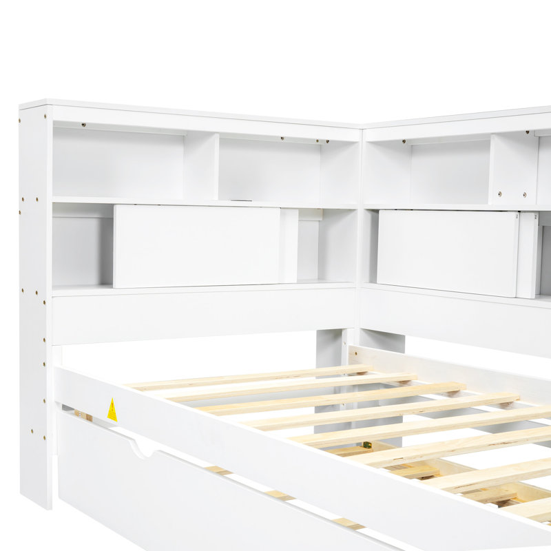 Lit de jour en bois avec tablettes de rangement, Blanc