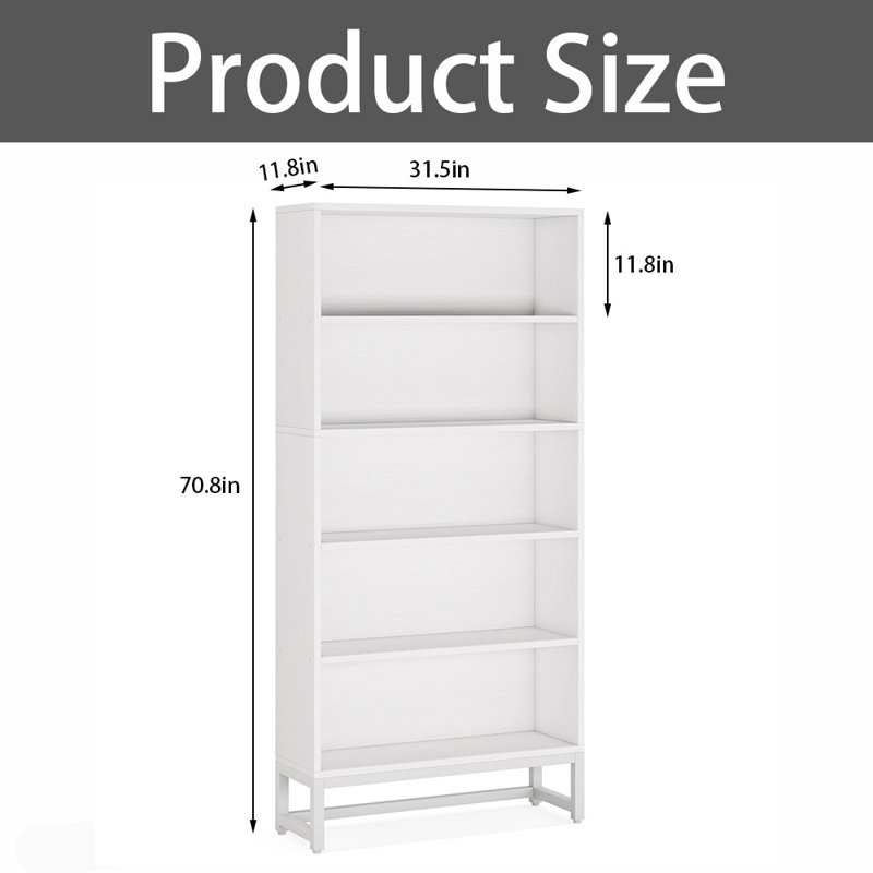 Heavy Duty 5-Tier Freestanding Bookshelf with Anti-Tip Device, Tall Storage Shelving Unit for Living Room, Bedroom & Office