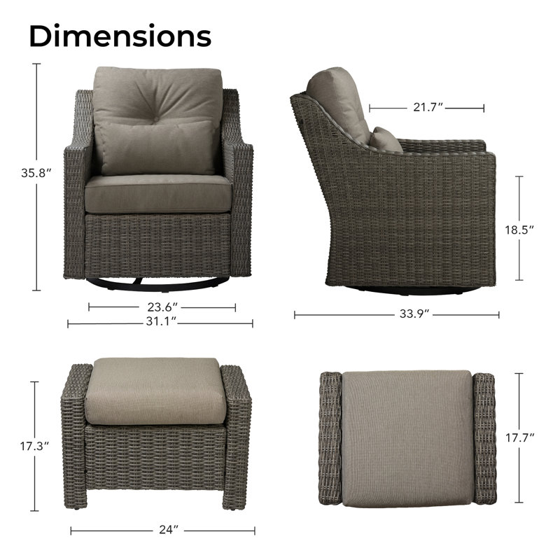 Fauteuil de patio pivotant avec repose-pieds Keaisha, Gris brunâtre / gris