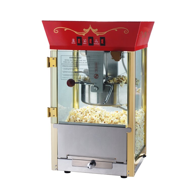 Matinee Popcorn Machine - 8oz Popper with Stainless-Steel Kettle, Reject  Kernel Tray, Warming Light, and Accessories by Great Northern Popcorn (Red)