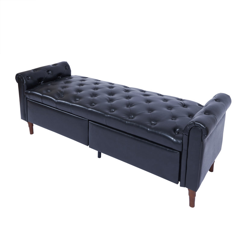 Banc de rangement en velours Laneise, Noir, noir, noir, noir
