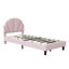 UK & EU Kids Velvet Bed Frame, Scalloped Shell Upholstery Bed with Height-Adjustable Headboard, Beige/Pink-2098748971-2109734720