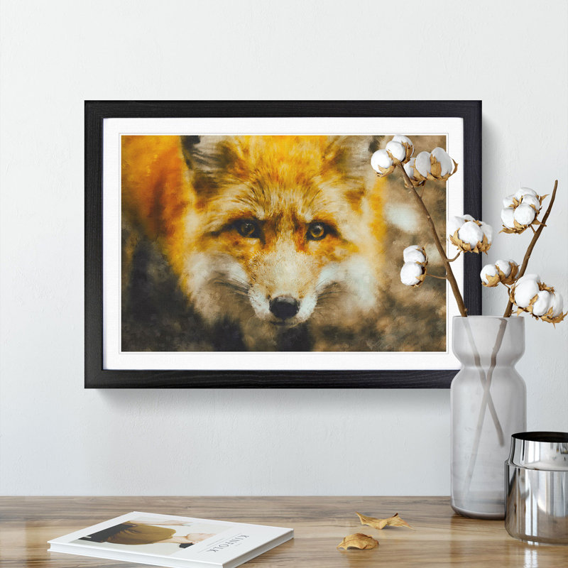 Curious Fox - Picture Frame Graphic Art Print, Black Framed, 33cm H x 45cm W x 2cm D