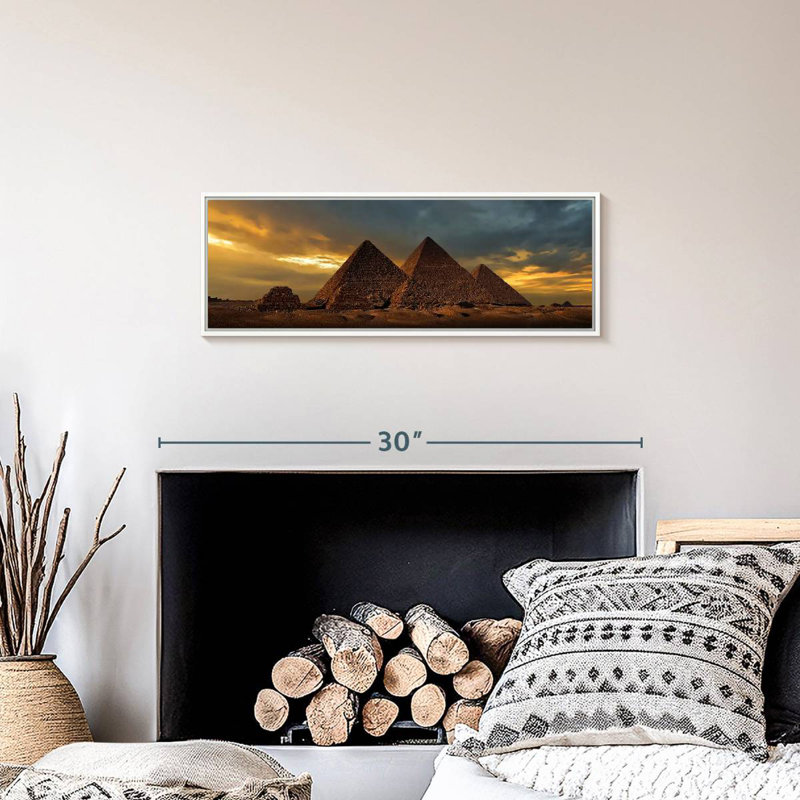 Coucher de soleil sur les pyramides de Gizeh, 25" X 9", Floating Frame White