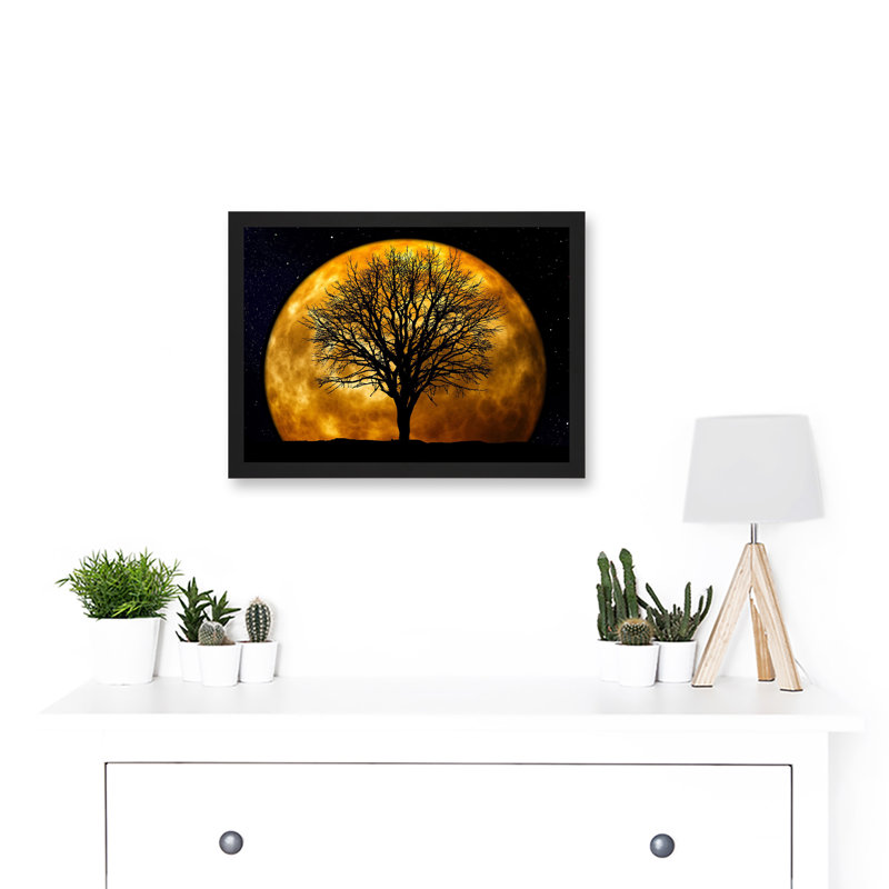 Photo Composition Nature Silhouette Moon Star Tree - Single Picture Frame Print