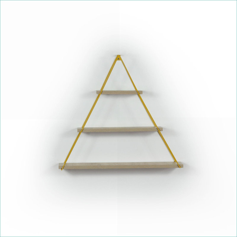 Triangle Wall Shelf | Rustic Wall Mounted Floating Shelf for Books, Oak | Mustard Yellow | Oak | Solid Metal, Oak