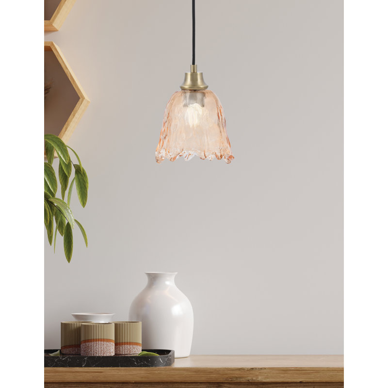 Luminaire suspendu Penshire au fini laiton vieilli avec verre de lave ambré de 7 po, Colorful, Amber