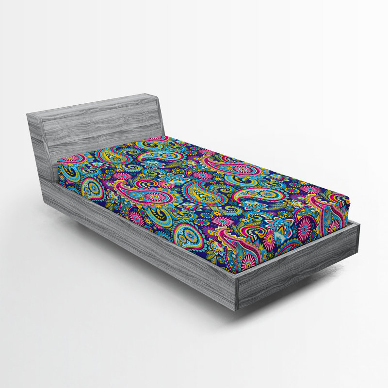 Drap-housse orange Ambesonne, Rose / bleu / cachemire jaune, Drap-housse pour lit simple TG