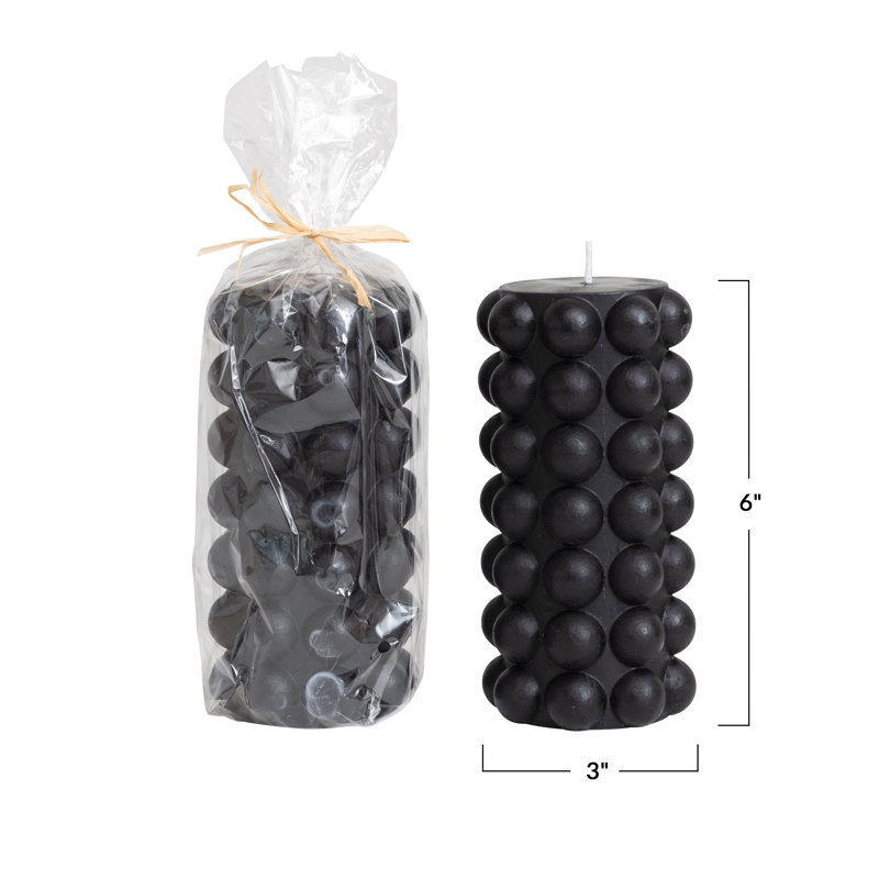 Nessa Unscented Pillar Candle, Black, 6"H x 3"W x 3"D