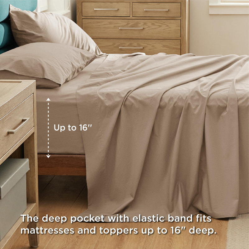 Bedsure 100% Cotton Bed Sheets with Deep Pocket Up to 16", Twin Sheet Set with 1 Pillowcases, Taupe