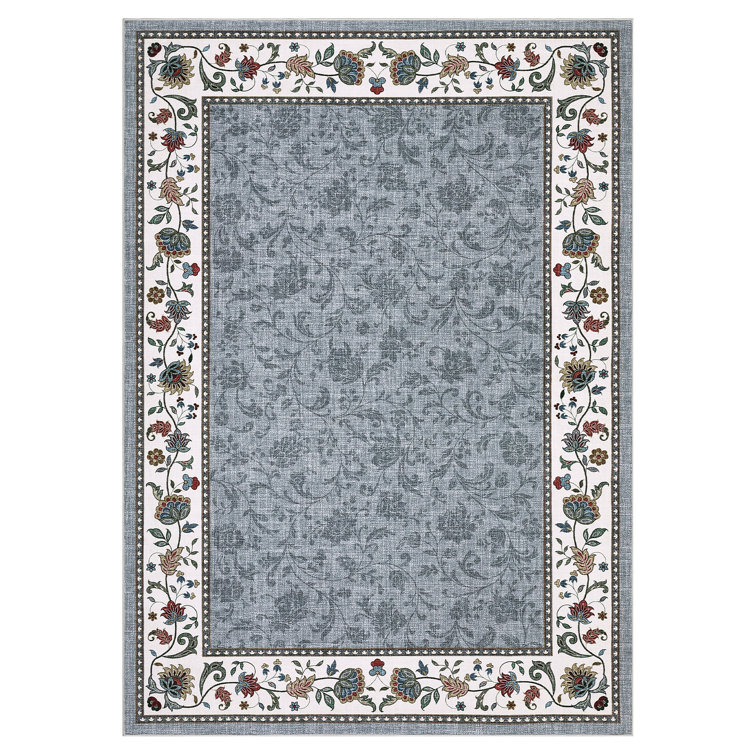 Farmhouse Floral Rug Washable Area Rug Non Slip, Soft Non Shedding Indoor Carpets, Low Pile Thin Foldable Printed Floor Mats, Bordered Carpet for Living Room Nursery Bedroom