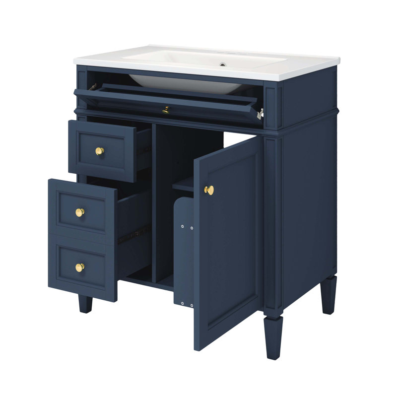 Meuble-lavabo autoportant moderne avec plusieurs options de rangement et armoire à glace, Bleu