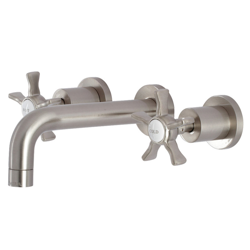Kingston Brass Hamilton Two-Handle 3-Hole Wall Mount Bathroom Faucet, Brushed Nickel
