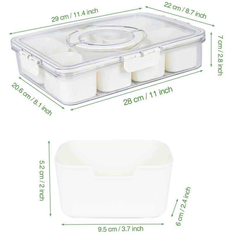 Djurre Divided Serving Tray with Lid and Handle, 8 Compartment Snackle Box